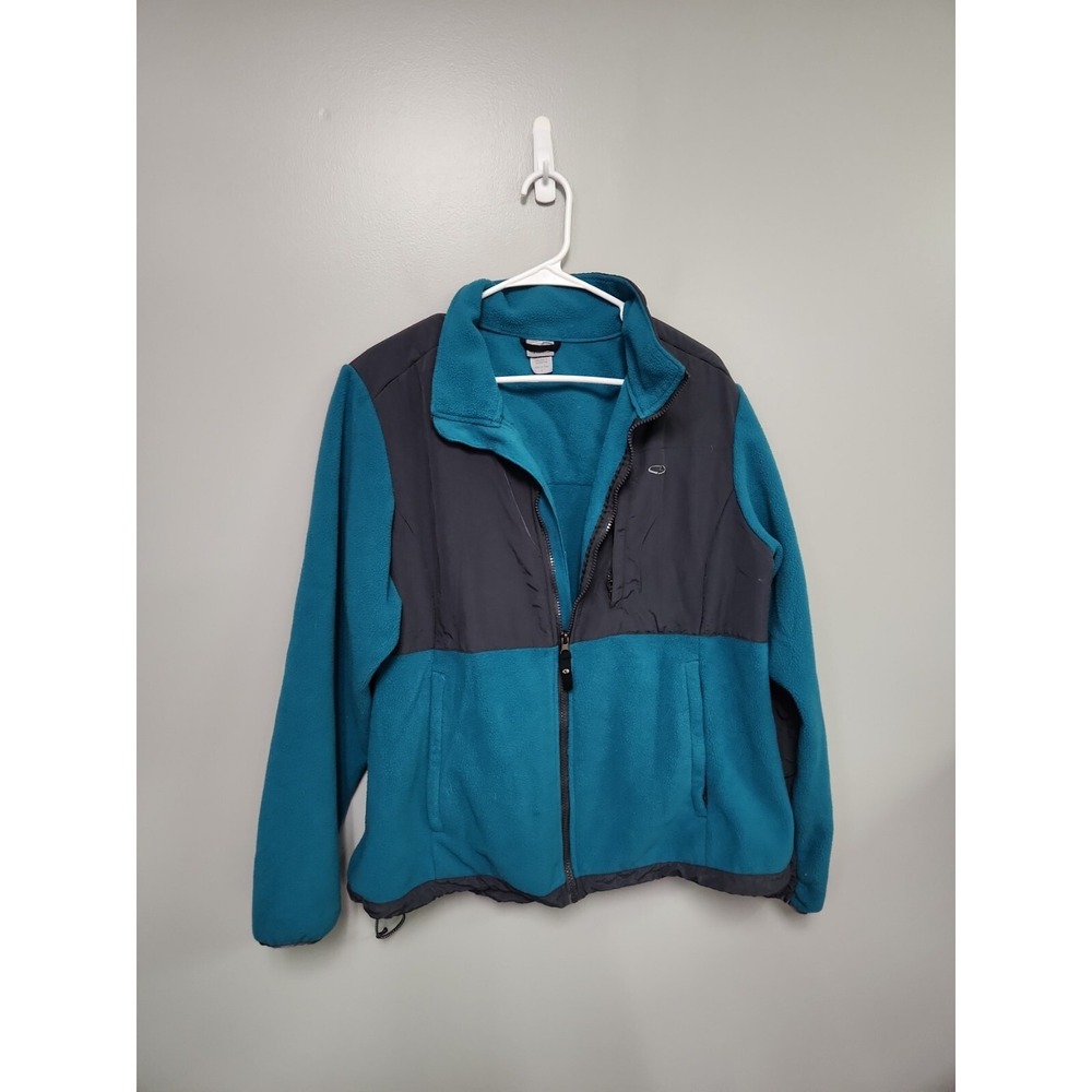 Champion Zip Up Jacket Size L Teal‎ Fleece Gray Stand Up Collar 3 Zip Up Pockets